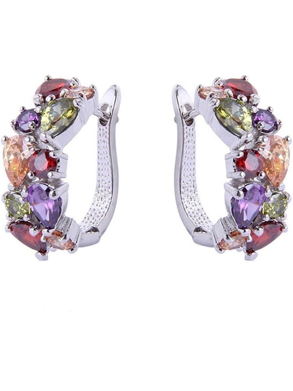 Silver-Tone Multi Gem Hoop Earrings - Colorful Stone Accent